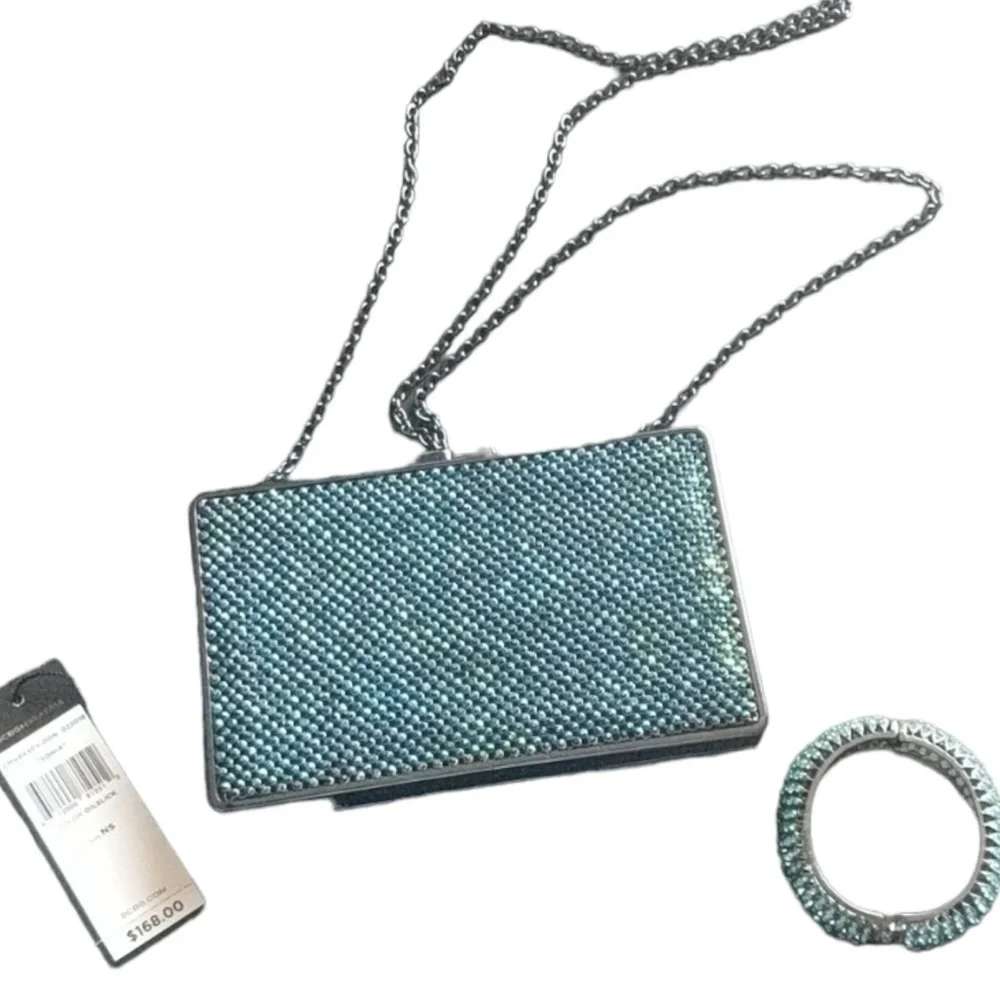 BCBGMaxazria Sonia Crystal Mesh Satin Box Clutch Discontinued